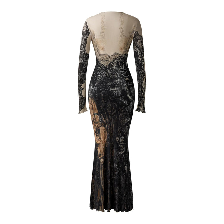 Club21 - JW PEI - Isabella Vintage Print Mesh Dress - DRESSES - Brown