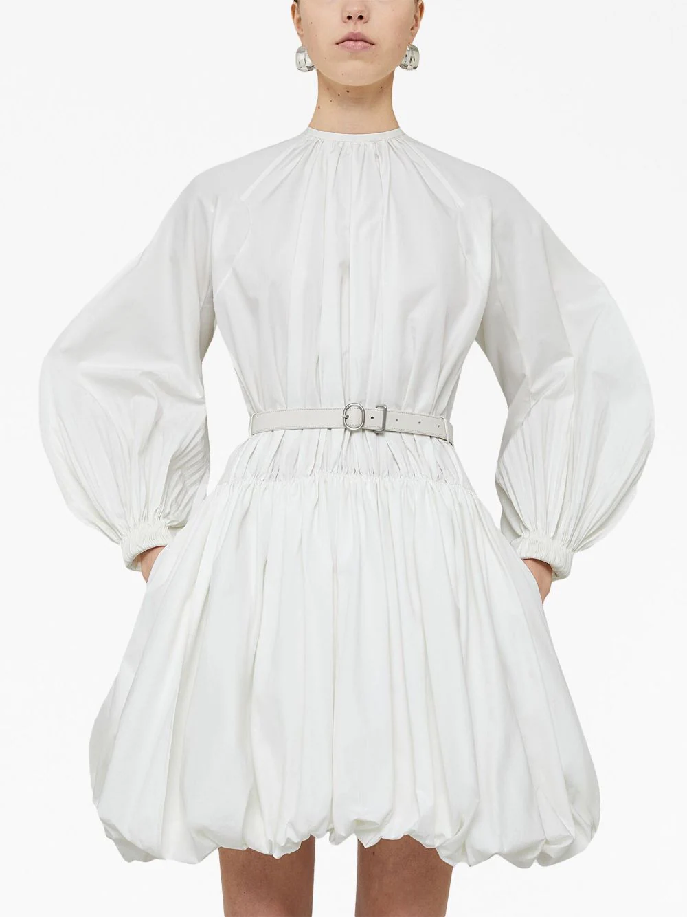 Jil-Sander-Short-Gathered-Voluminous-Dress-White-5