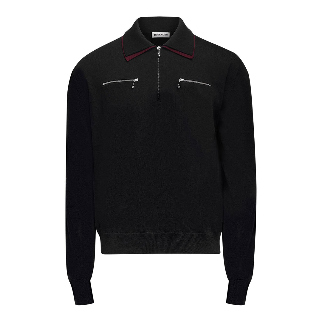 Club21 - Jil Sander - Lightweight Wool Polo Sweater - POLOS - Black