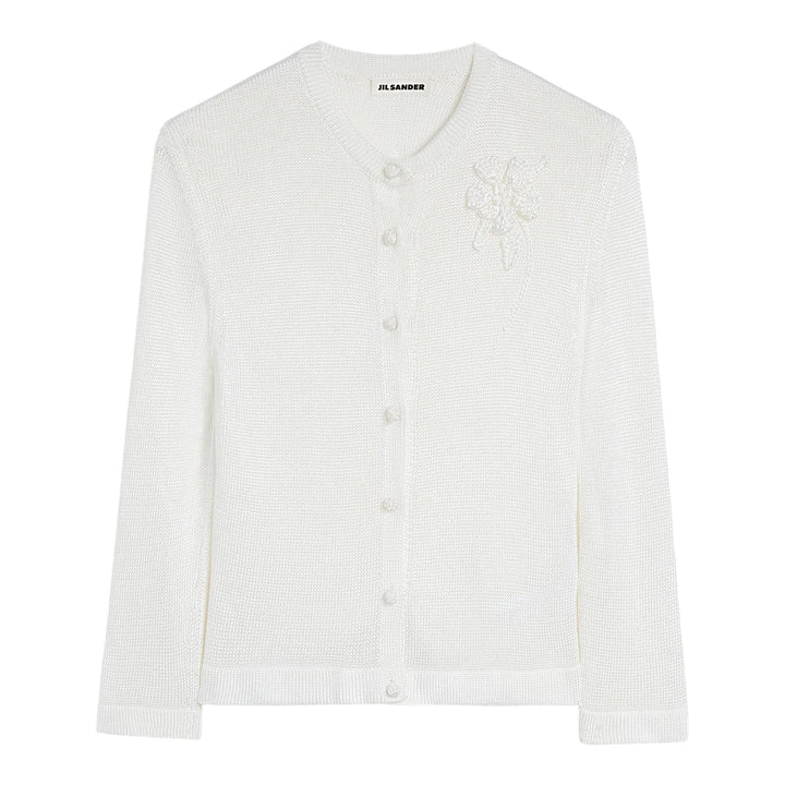 Club21 - Jil Sander - Viscose Knit Embroidered Cardigan - CARDIGANS - White