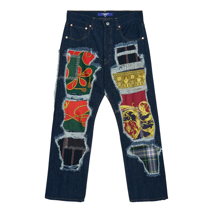 Denim x Silk Scarf Patchwork Jeans