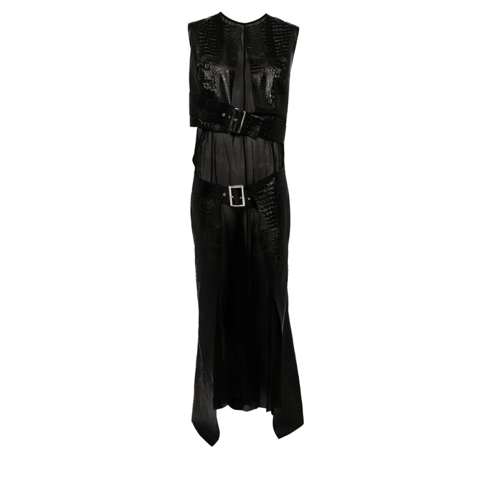 Junya_Watanabe_Faux_Leather_Cupra_Georgette_Dress_Black