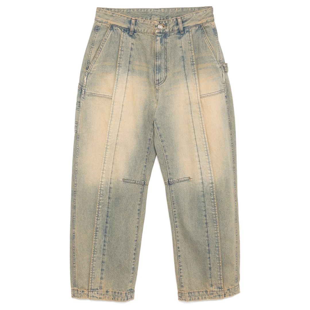 Washed Denim Curved Pants