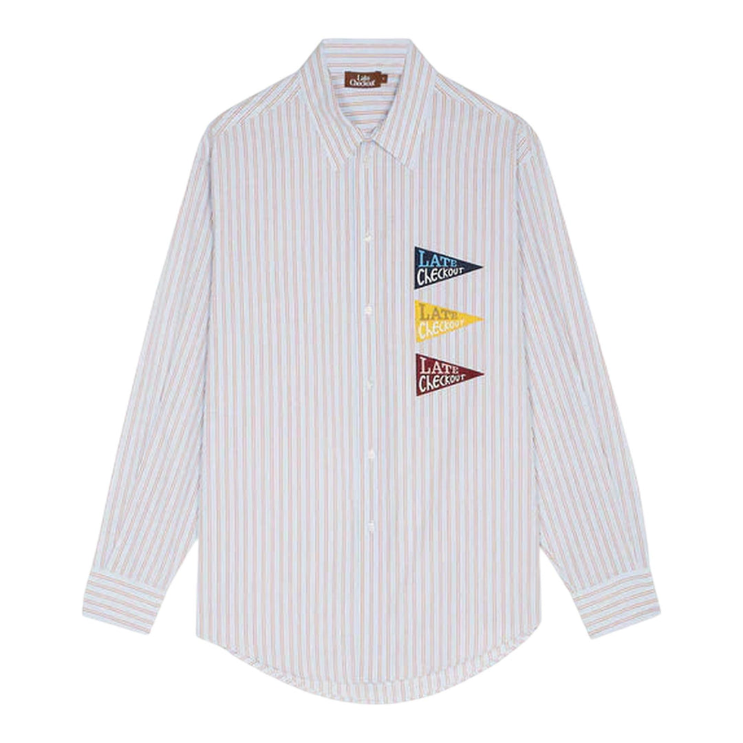 Club21 - Late Checkout - White/Pink Striped Flag Western Shirt - SHIRTS - Blue