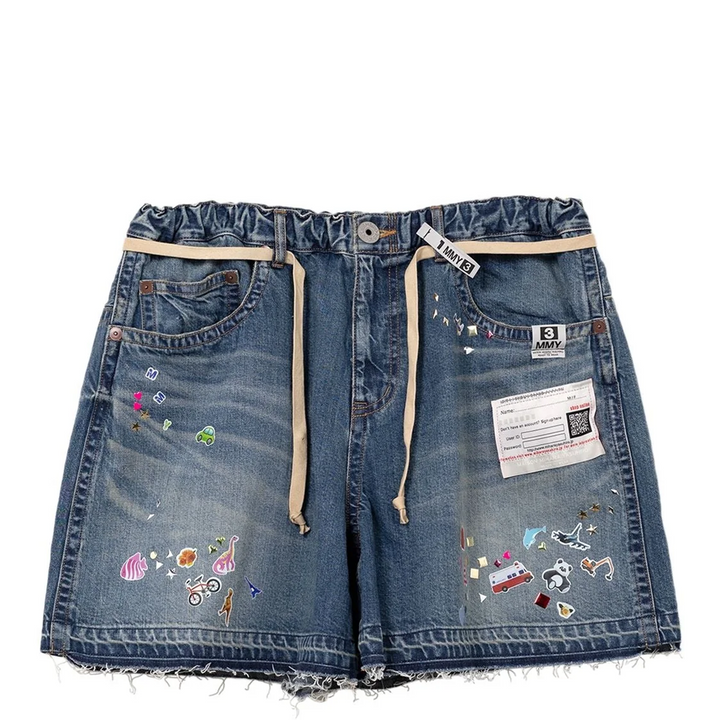 Jeans Sticker Gather Shorts