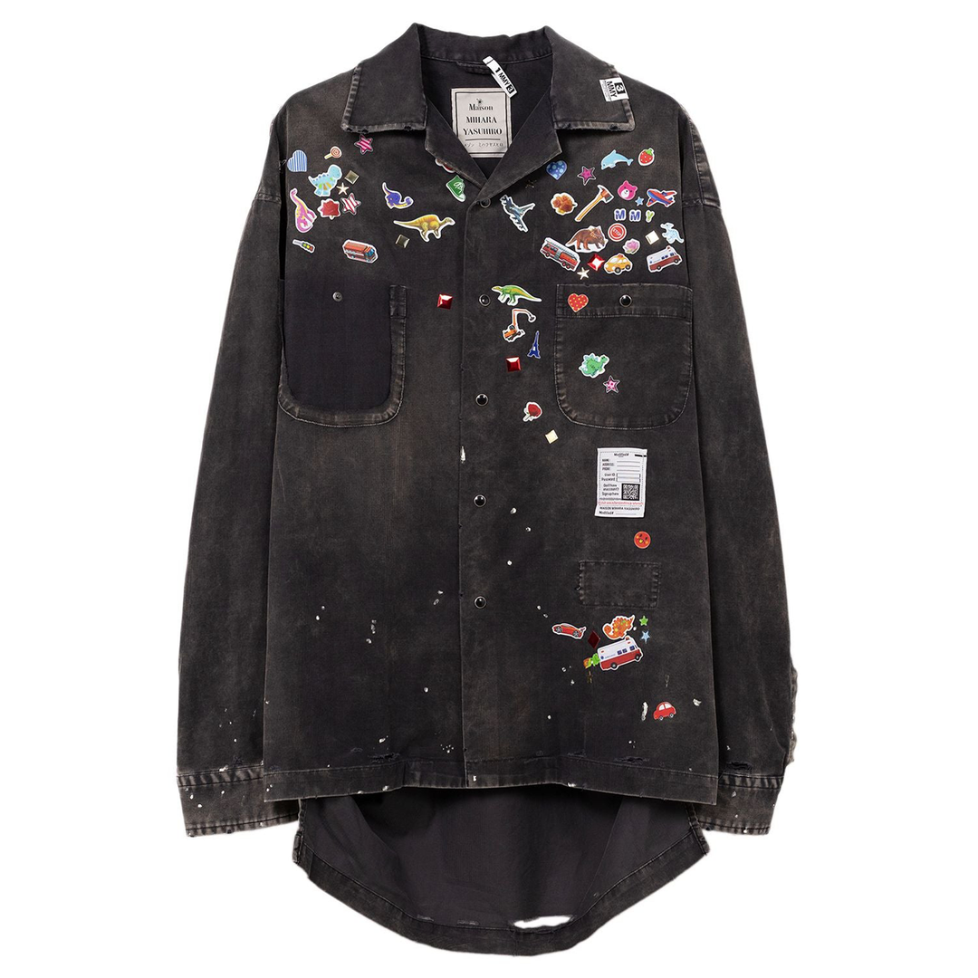 MIHARA_YASUHIRO_Light_Corduroy_Shirts_With_Sticker_Black