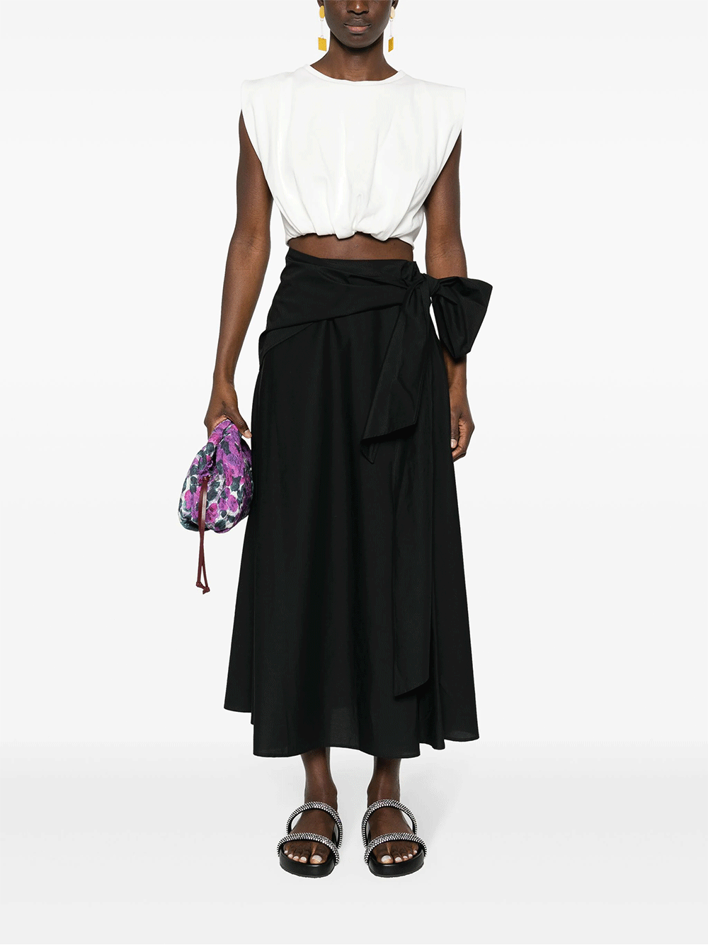 MSGM-Cotton-Flared-Skirt-With-Ribbon-Black-2