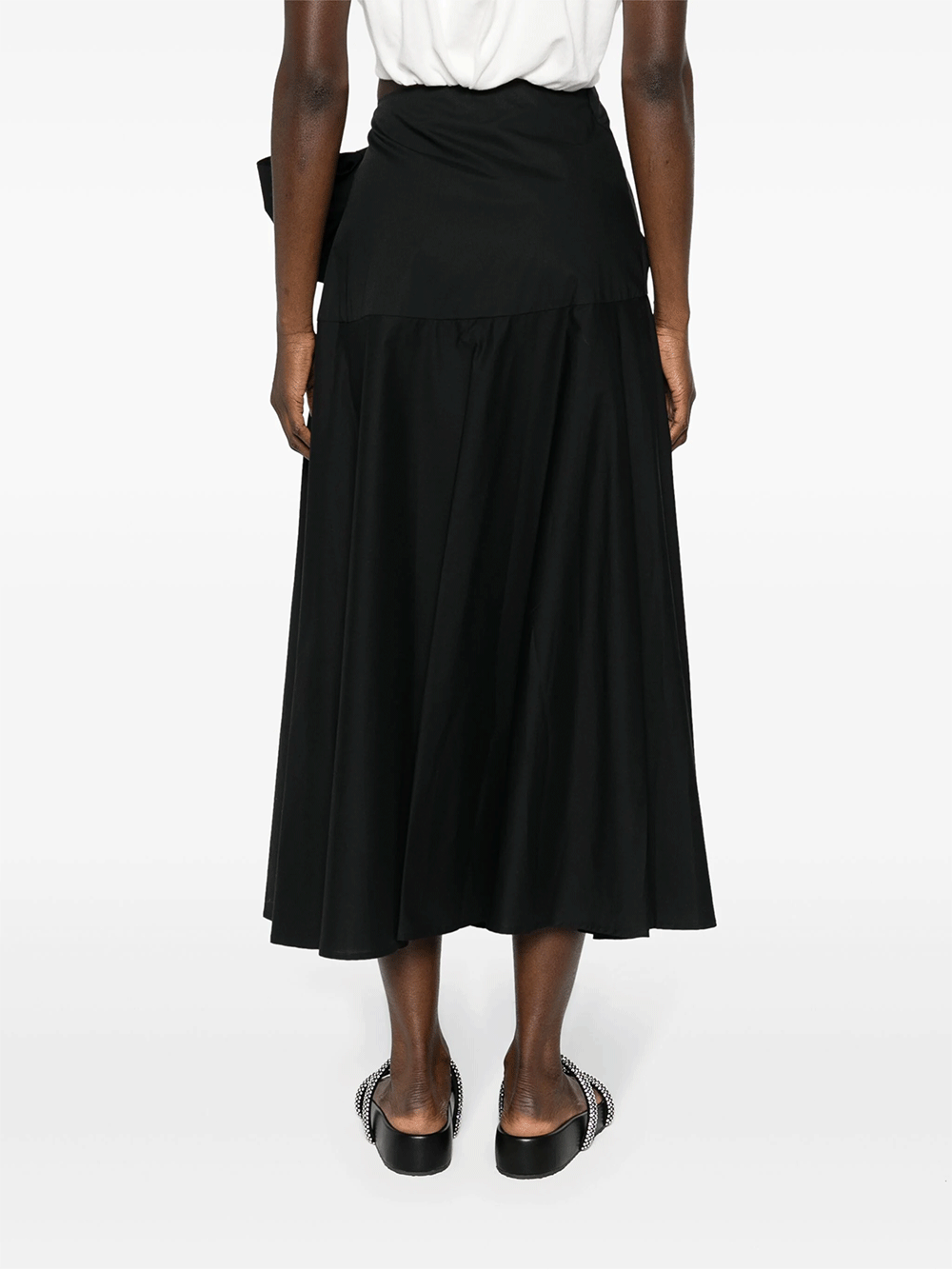 MSGM-Cotton-Flared-Skirt-With-Ribbon-Black-4
