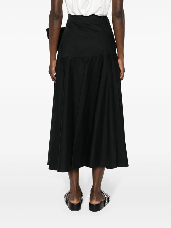 MSGM-Cotton-Flared-Skirt-With-Ribbon-Black-4