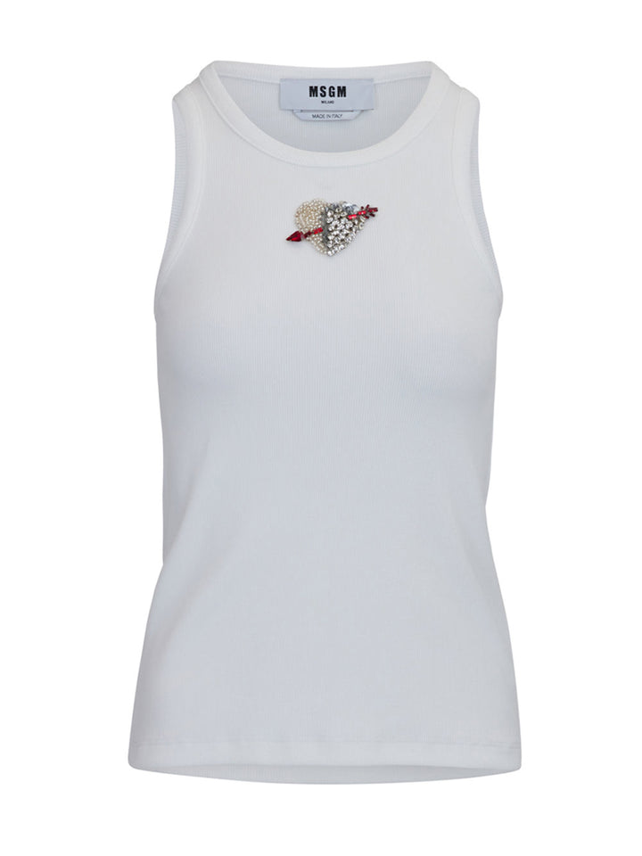     MSGM-Embellished-Heart-Arrow-Tank-White-1