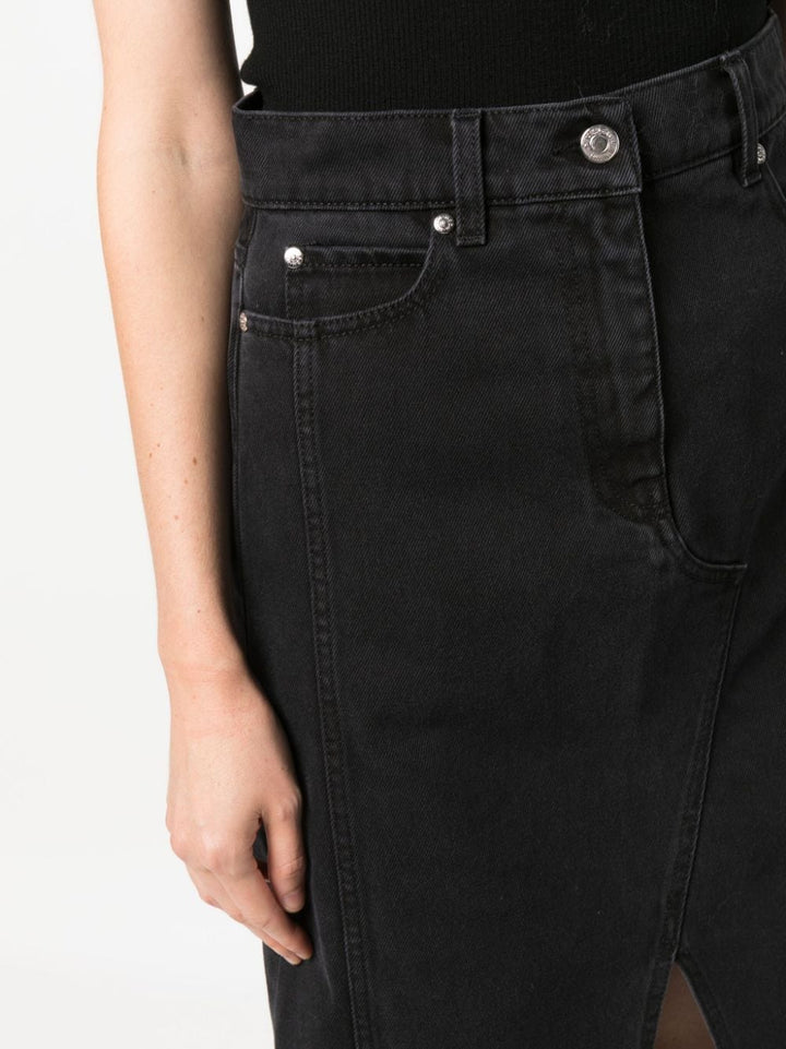 MSGM-Front-Slit-Denim-Midi-Skirt-Black-5