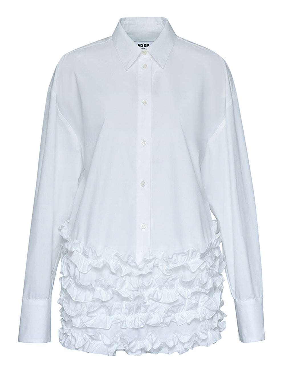       MSGM-Ruffles-Hem-Long-Sleeves-Shirt-White-1