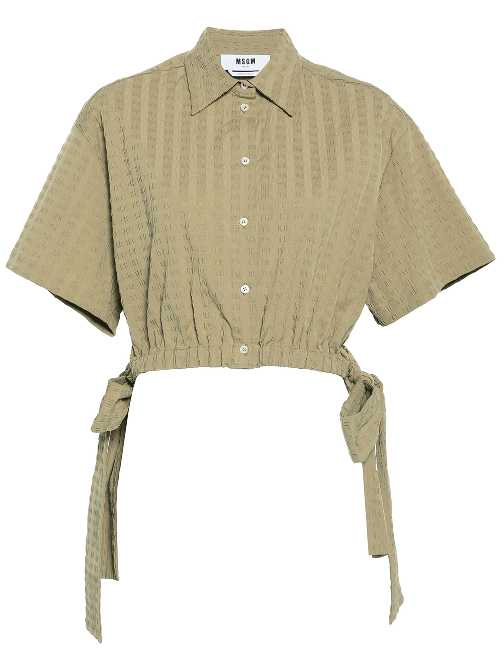 MSGM-Seersucker-Cropped-Shirt-Dark-Green-1