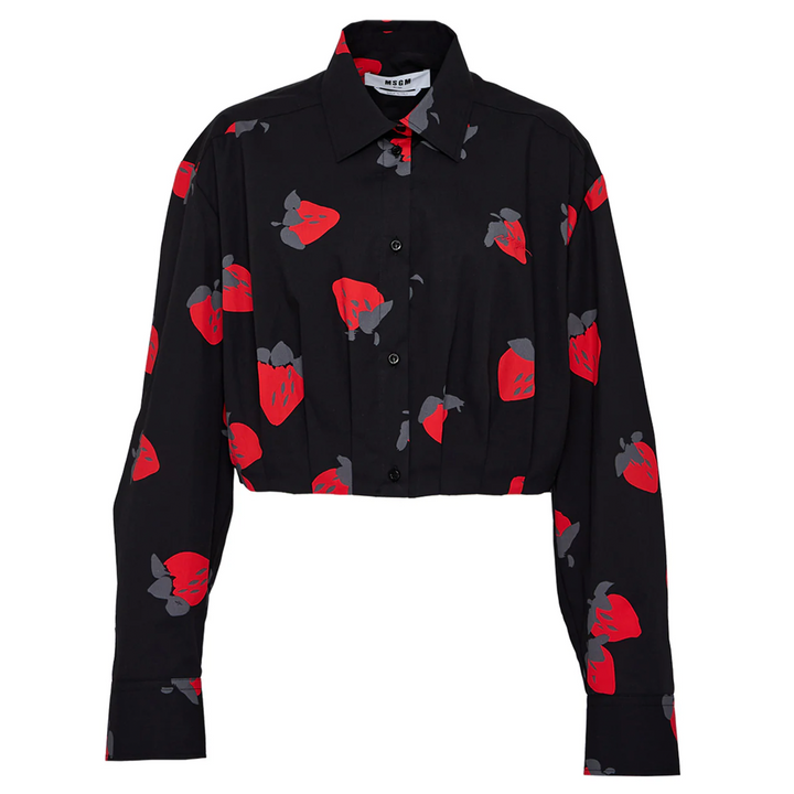 Strawberry Print Cropped Shirt