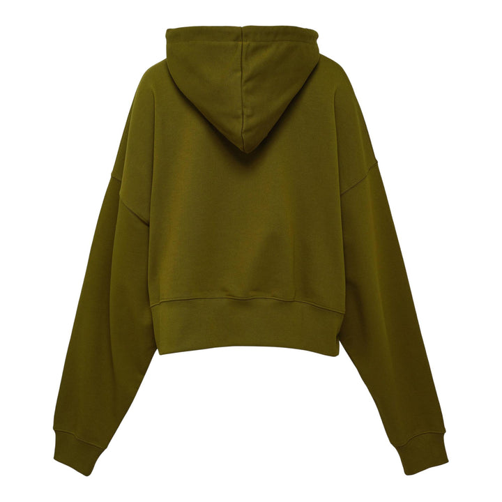 Club21 - MSGM - Logo Cropped Hoodie - SWEATSHIRTS - Olive