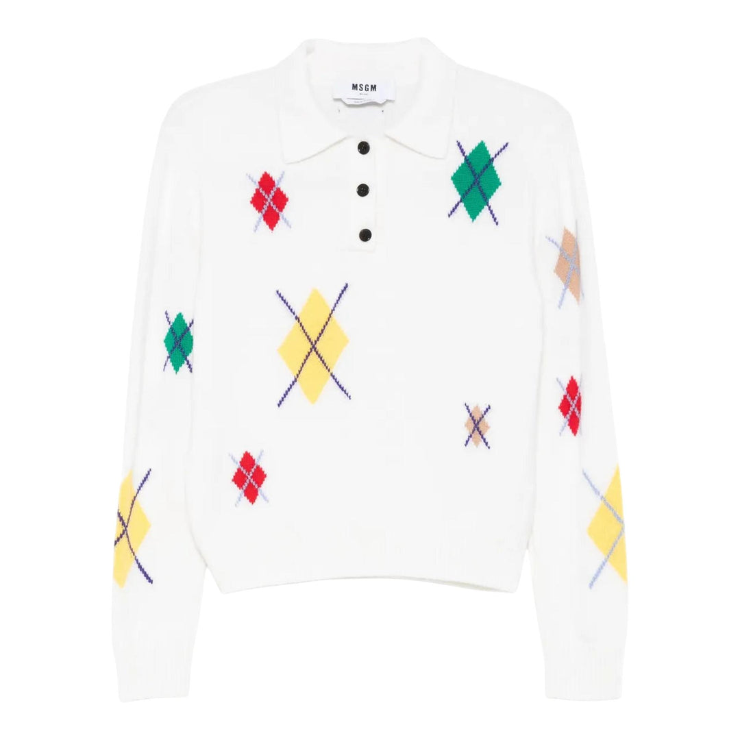 Club21 - MSGM - Maglia Collar Knit Top - KNIT TOPS - White