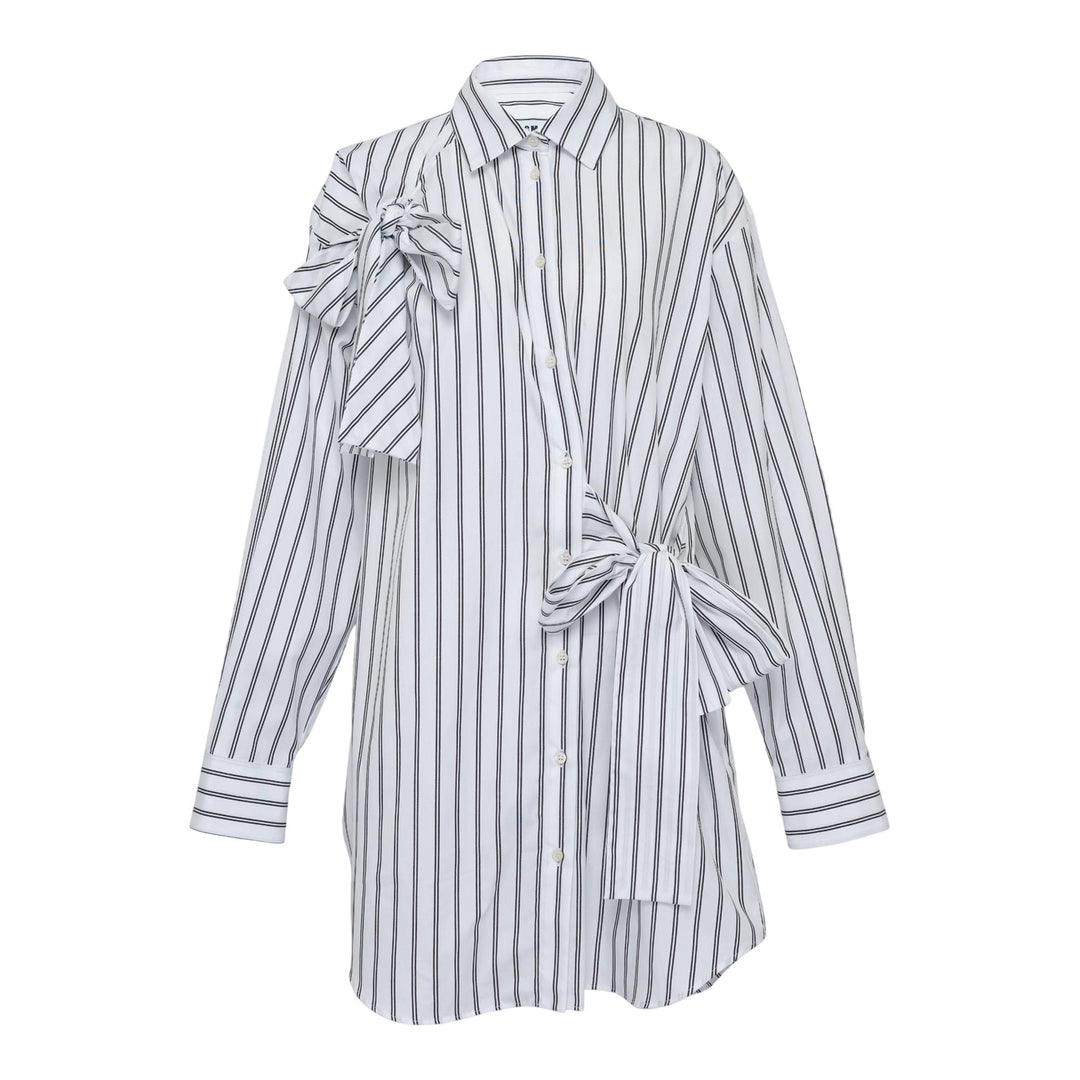 Club21 - MSGM - Ribbon Side Tie Stripe Collar Dress - WOVEN DRESSES - White