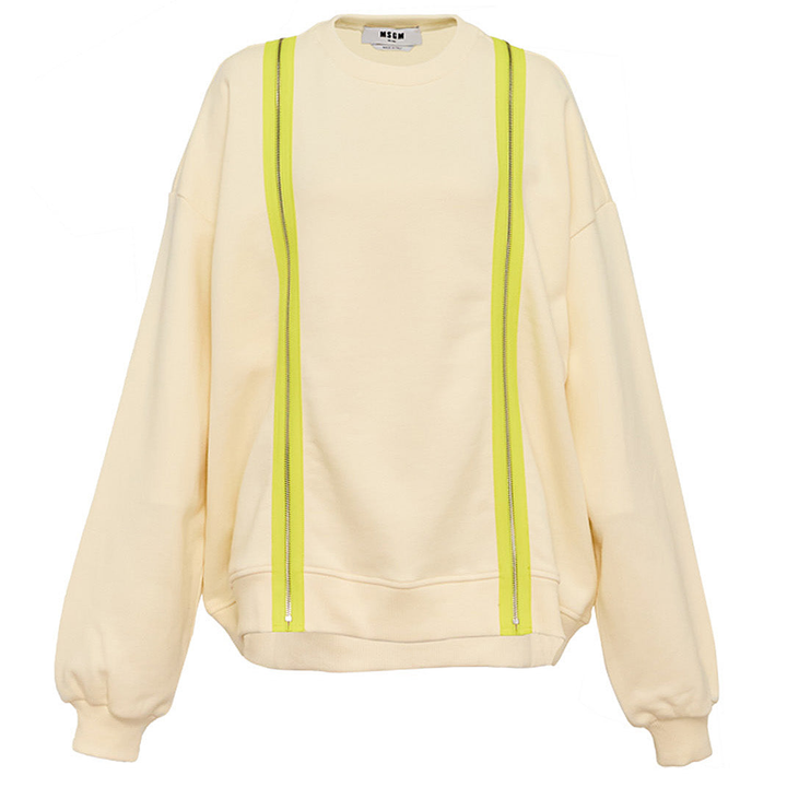 MSGM_Sweatshirt_With_Contrast_Zipped_Offwhite