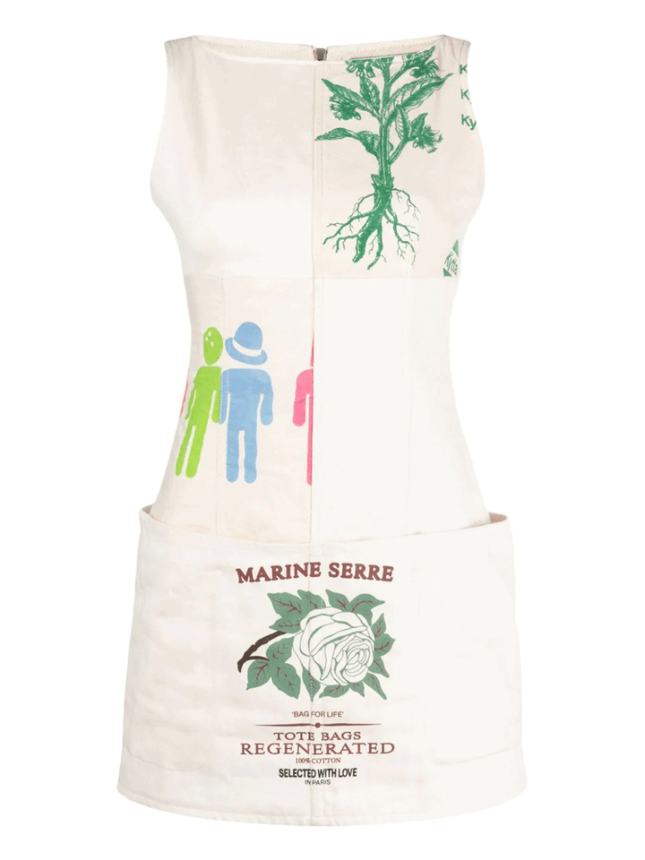 Marine-Serre-'Regenerated-Tote-Bags'-Mini-Dress-White-1