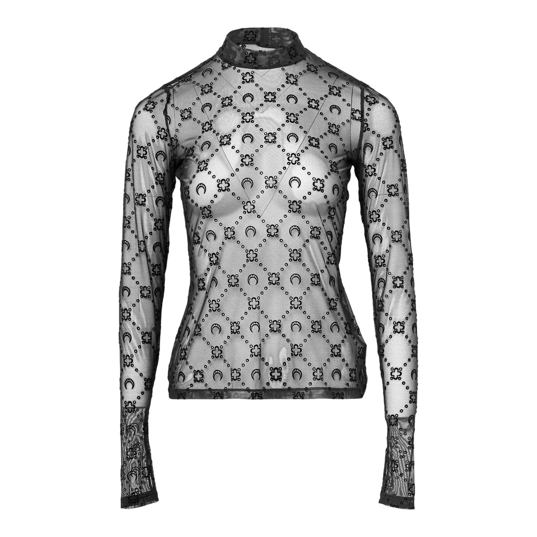 Club21 - Marine Serre - Moonogram Mesh Flock Tee - LOGO TEES - Black