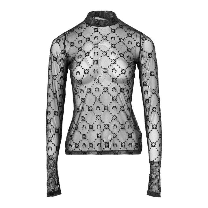 Club21 - Marine Serre - Moonogram Mesh Flock Tee - LOGO TEES - Black