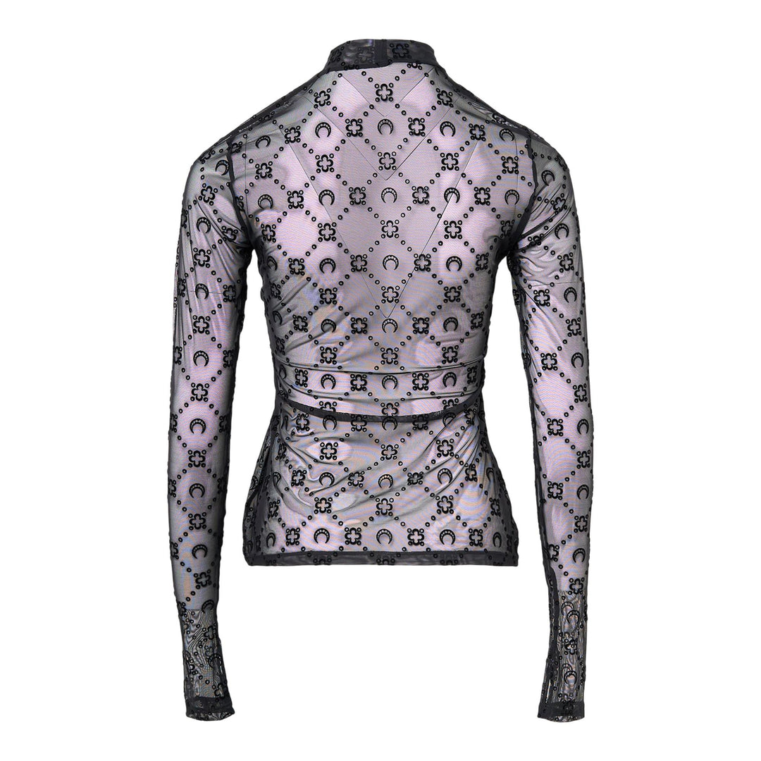 Club21 - Marine Serre - Moonogram Mesh Flock Tee - LOGO TEES - Black