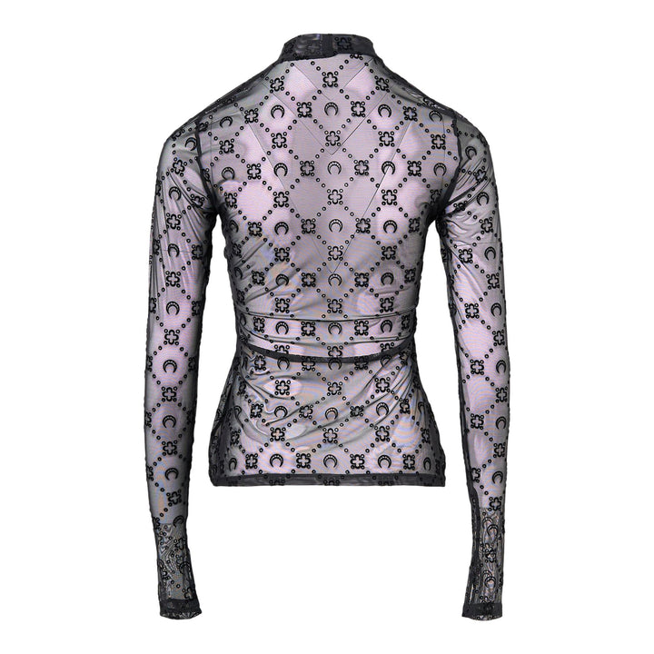 Club21 - Marine Serre - Moonogram Mesh Flock Tee - LOGO TEES - Black
