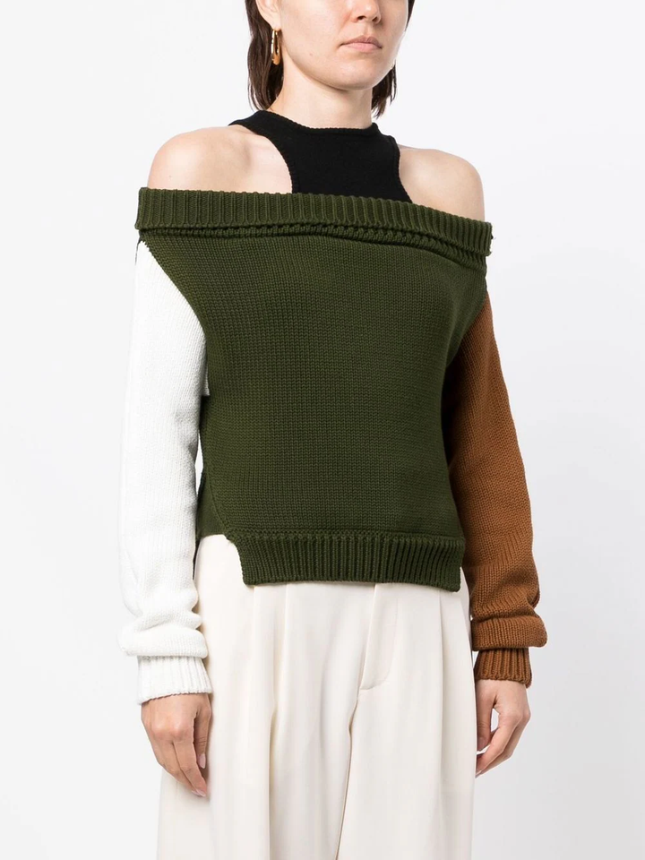 Monse Color Blocked Off Shoulder Sweatshirt Green 3