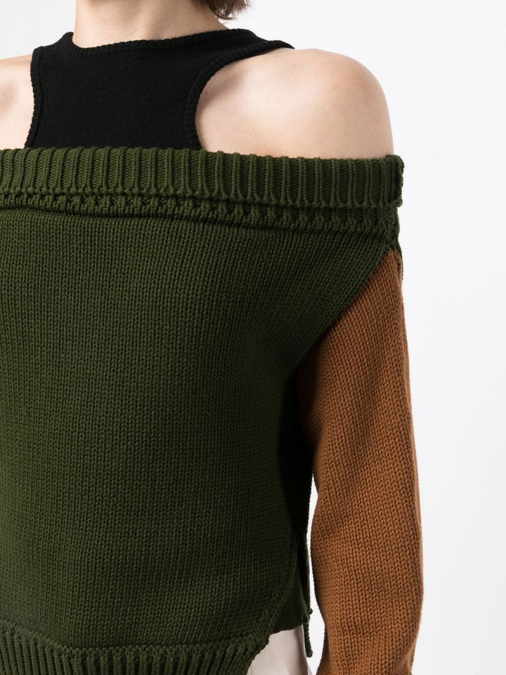 Monse Color Blocked Off Shoulder Sweatshirt Green 5