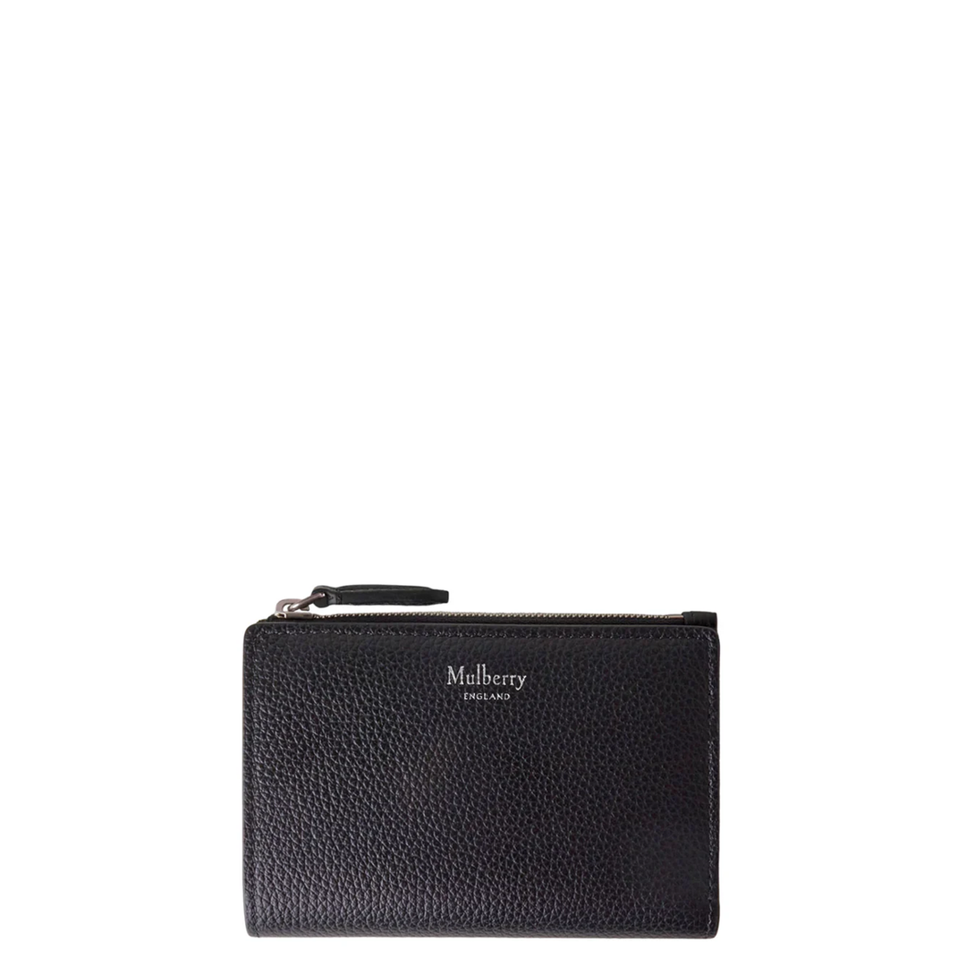 Continental Bifold Zipped Wallet Black Small Classic Grain