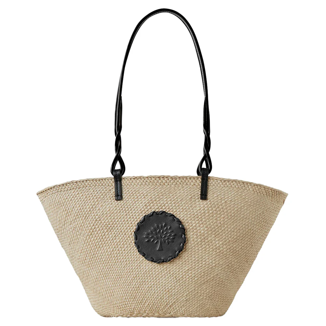 Raffia Basket Tote Natural & Black Raffia & Bovine Leather