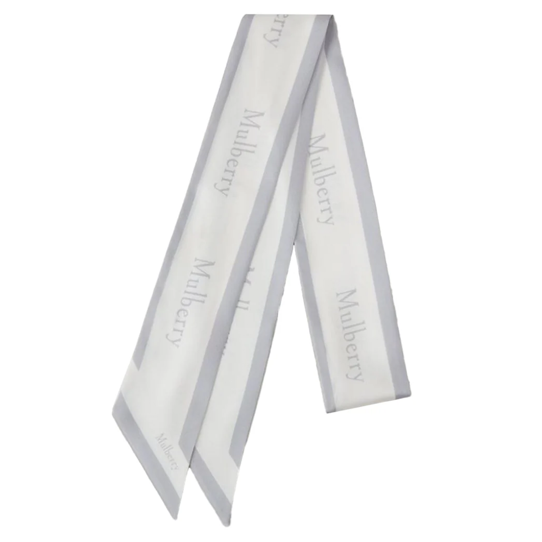 Skinny Scarf - Logo Boarder Pale Grey-White Recycled Polyester