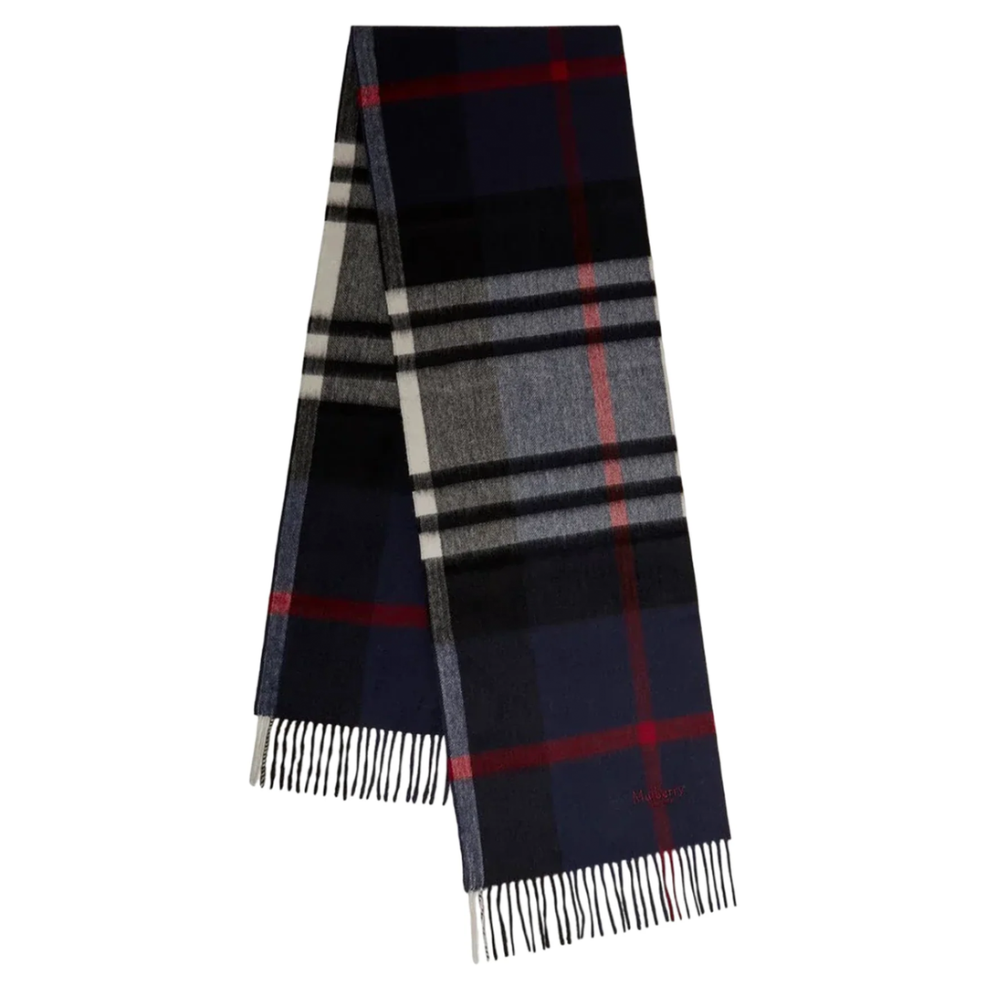 Small Check Merino Wool Scarf Night Sky & Lancaster Red Merino Wool