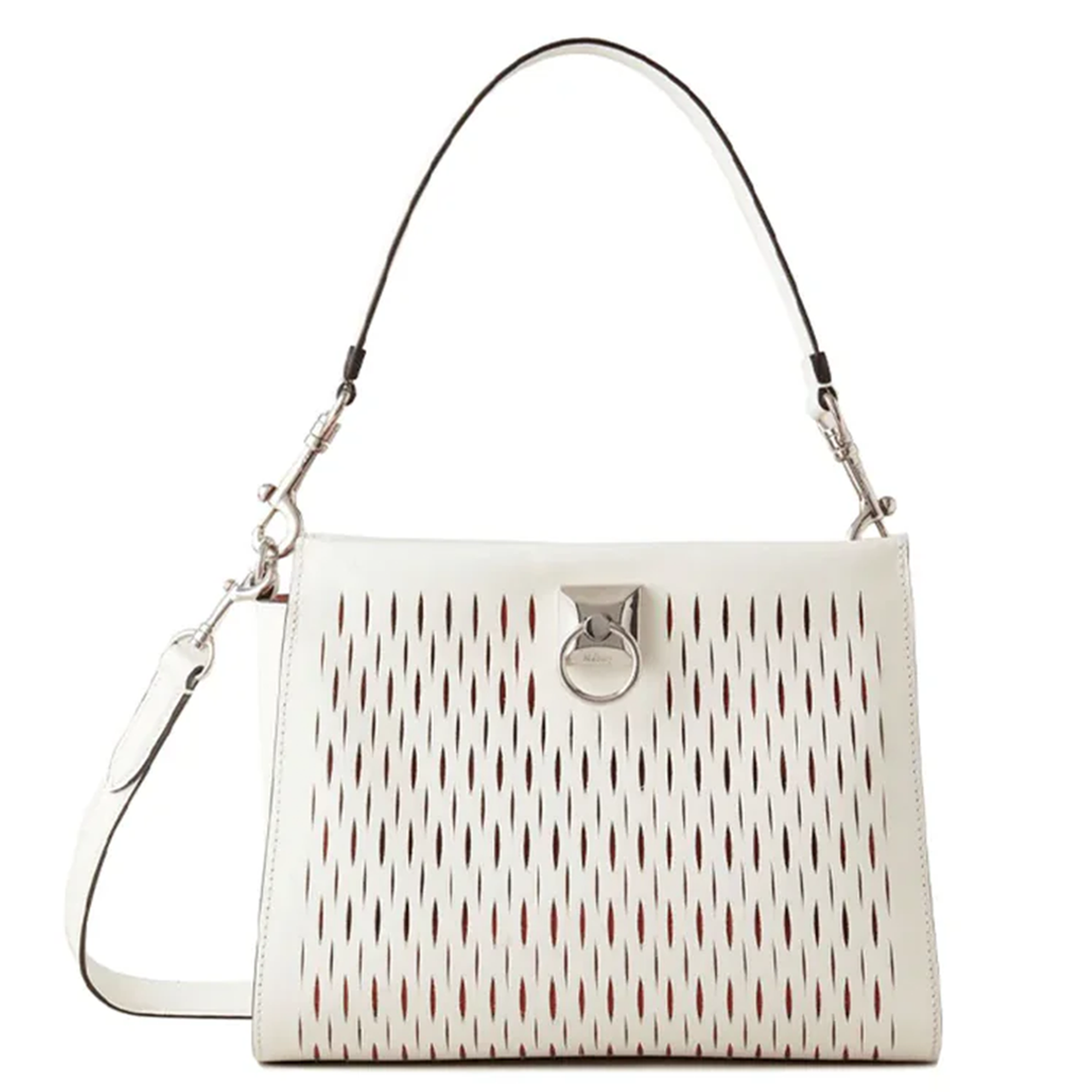 Small Iris Top Handle Leather Mesh Classic Grain (White)