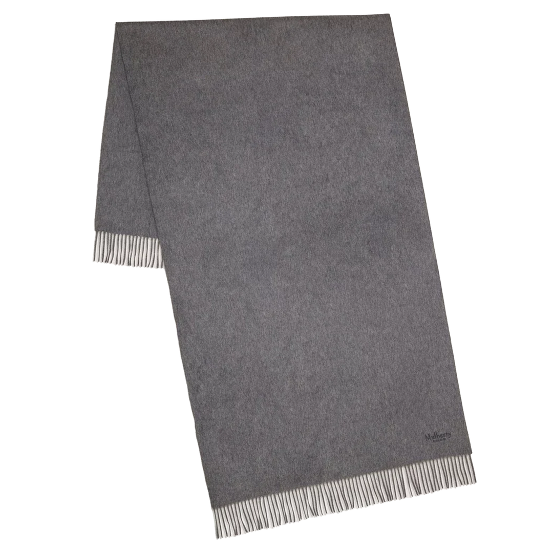 Solid Merino Wool Scarf Grey Melange Embroidered Merino Wool