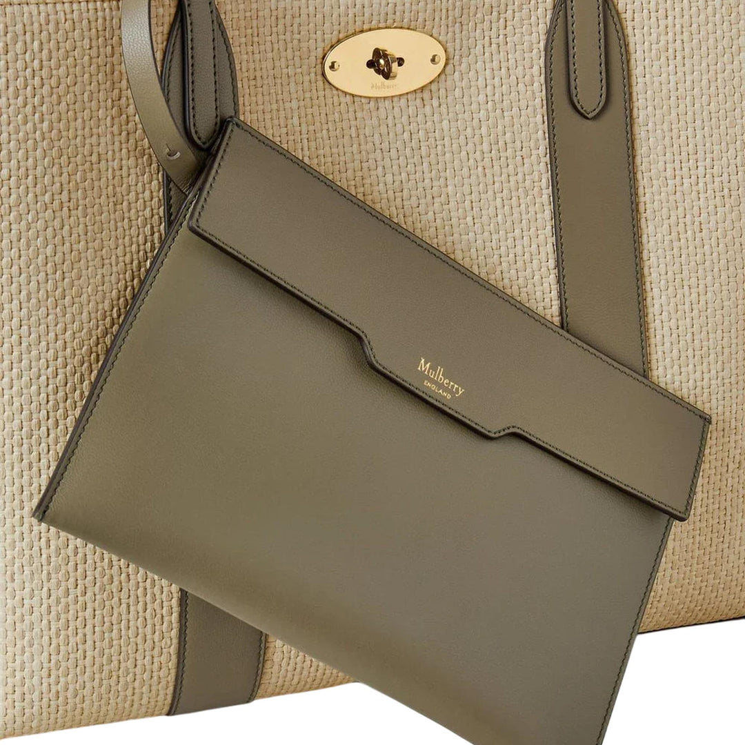 Club21 - Mulberry - Bayswater Tote Linen Green & Natural Raffia & Leather - MEDIUM TOTES - Linen Green-Natural