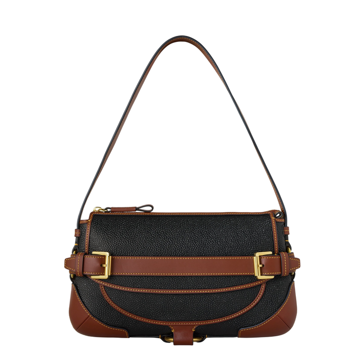 Lennox Shoulder Bag Black & Cognac Bio-Based Scotchgrain