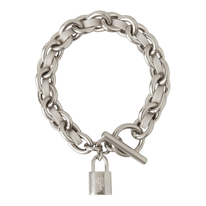 Club21 - Mulberry - Lily Leather Chain Bracelet Small Pale Grey Silky Calf & Silver Plated Stainless - BRACELETS - Grey