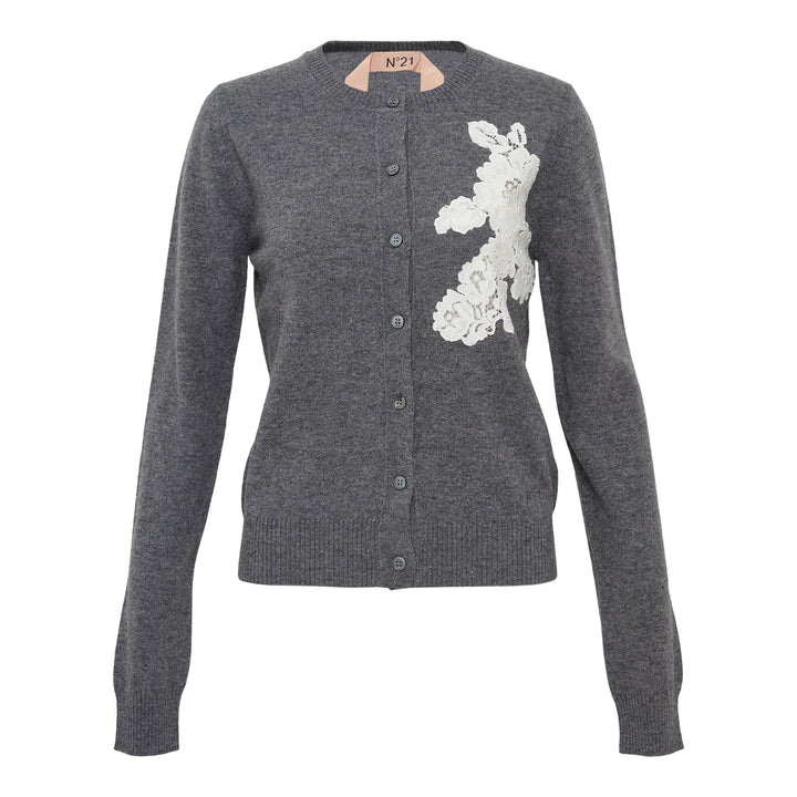 Club21 - N21 - Wool Cardigan With Flower Lace - CARDIGANS - Grey