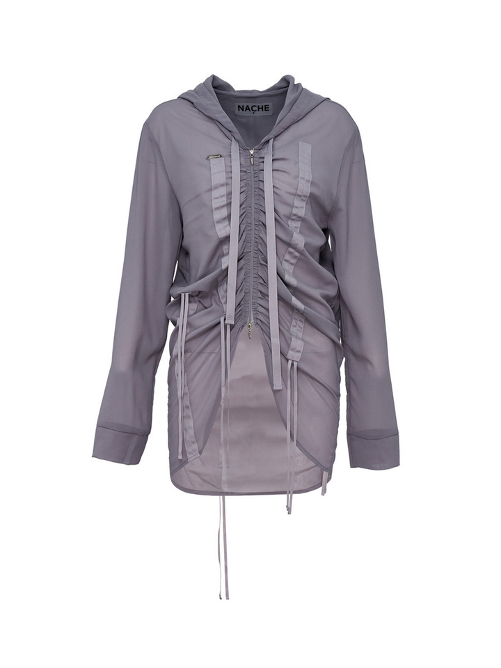 NACHE_Shirring_Chiffon_Hoodie_Zip-Up-Grey