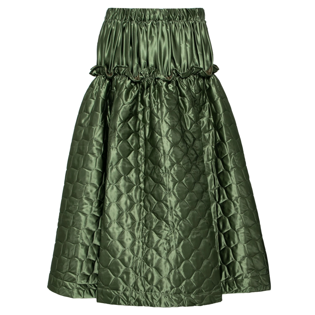 Noir_Kei_Ninomiya_Acetate_Satin_Quilted_Skirt-Khaki