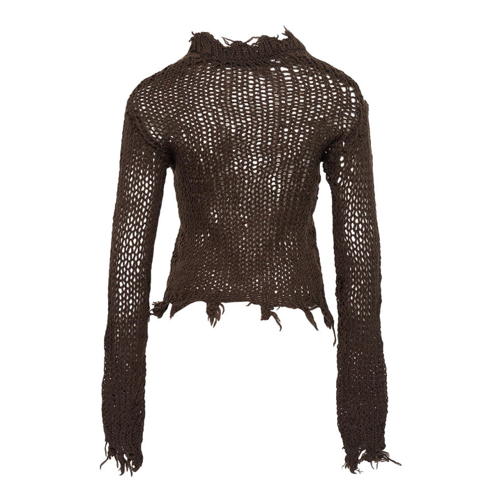 Club21 - OPEN YY - Distressed Crop Knit Top - KNIT TOPS - Brown