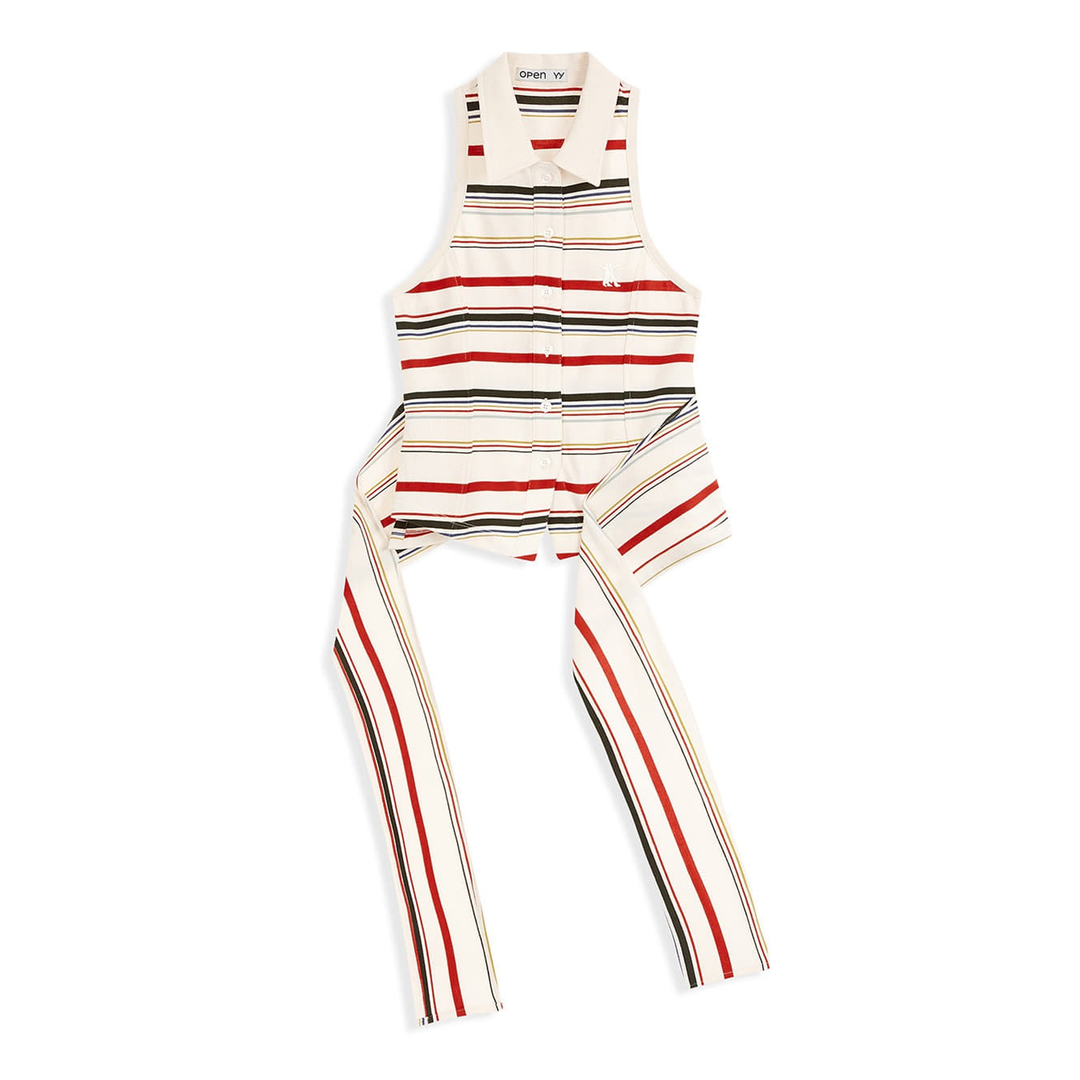 Stripe Trim Polo Sleeveless