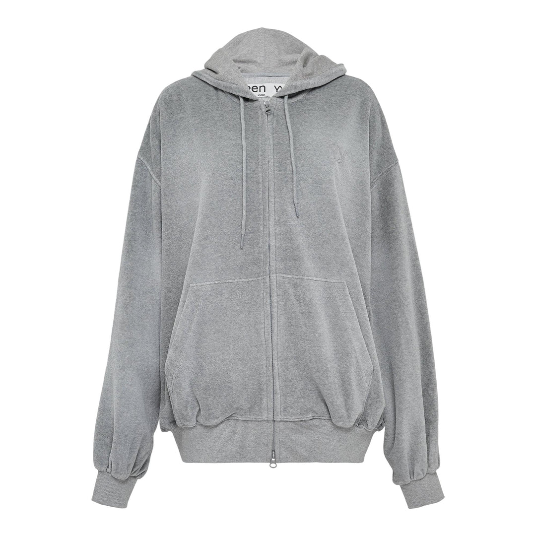 Club21 - OPEN YY - Velour Box Hoodie - SWEATERS - Light Grey