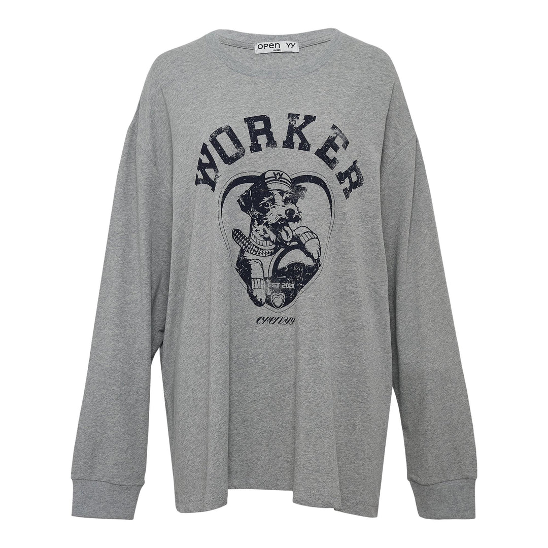 Club21 - OPEN YY - Worker Pet Club Long Sleeve Sweatshirt - SWEATSHIRTS - Light Grey