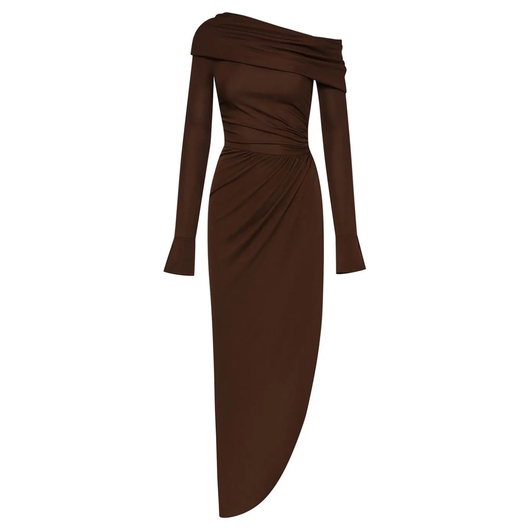Oscar_de_la_Renta_Off_Shoulder_Jersey_Cocktail_Dress_Brown