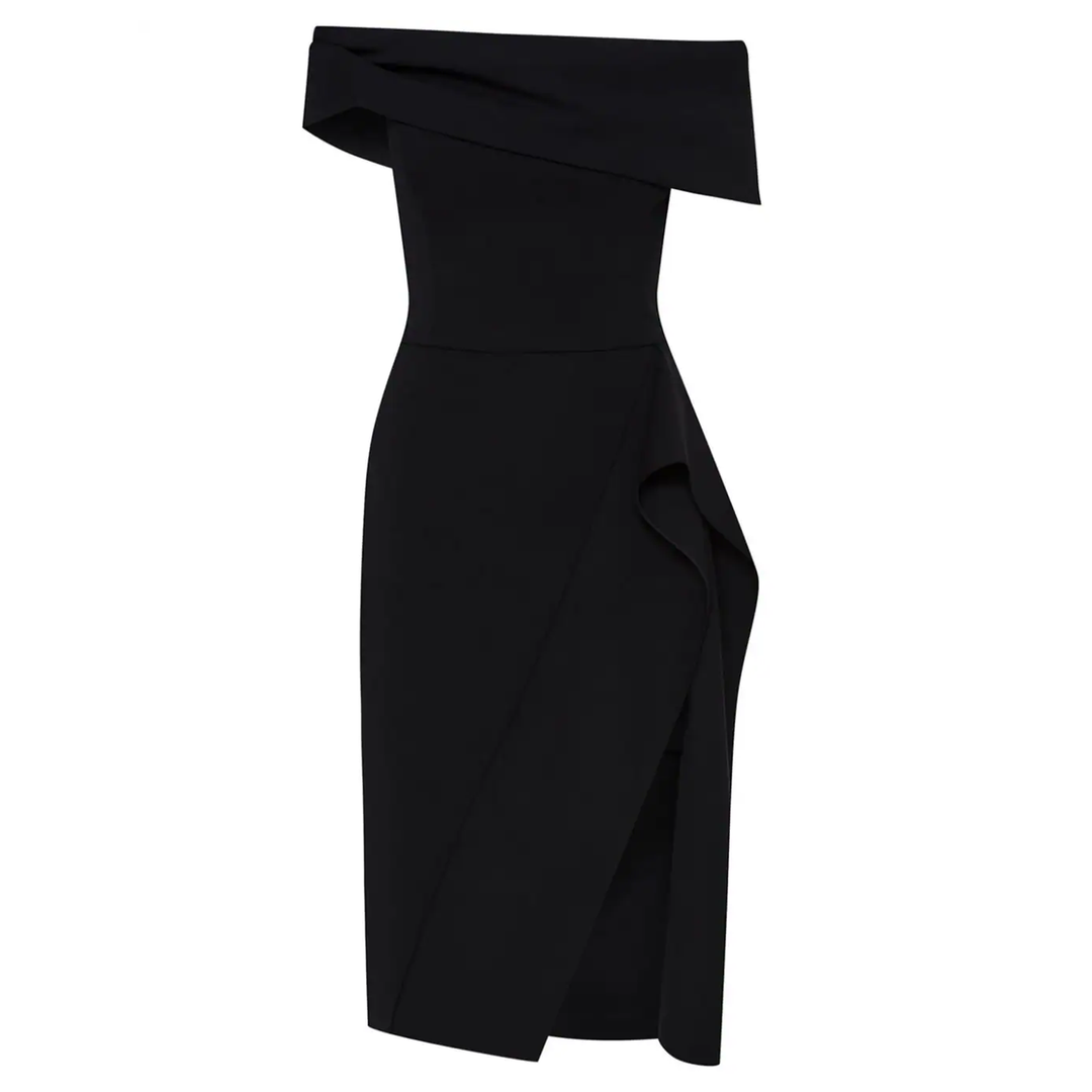 Oscar_de_la_Renta_Ribbon-Detailed_Off_Shoulder_Cocktail_Dress_Black