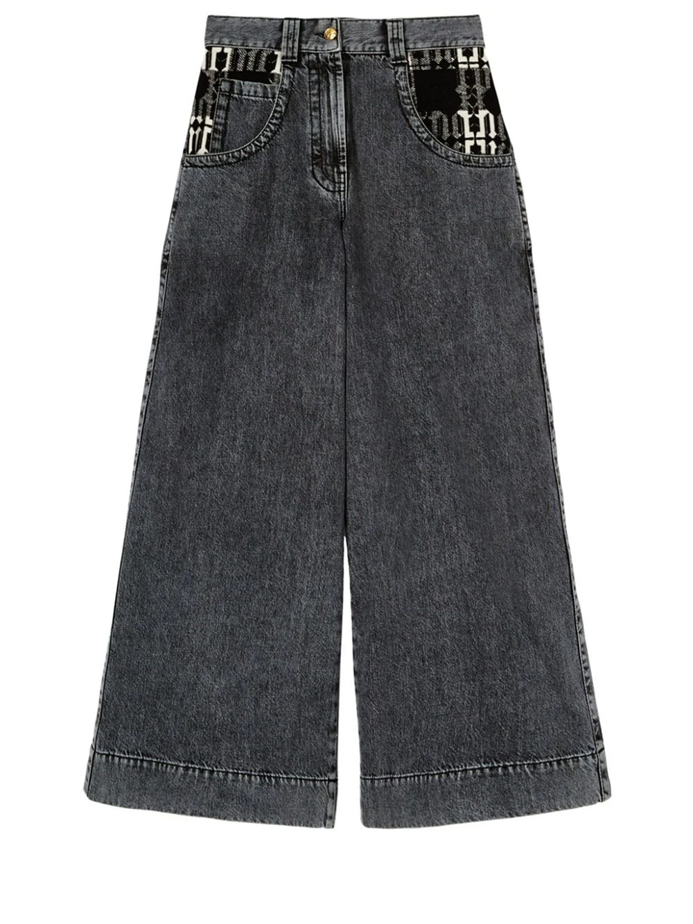 Check Monogram Wide Denim Pants