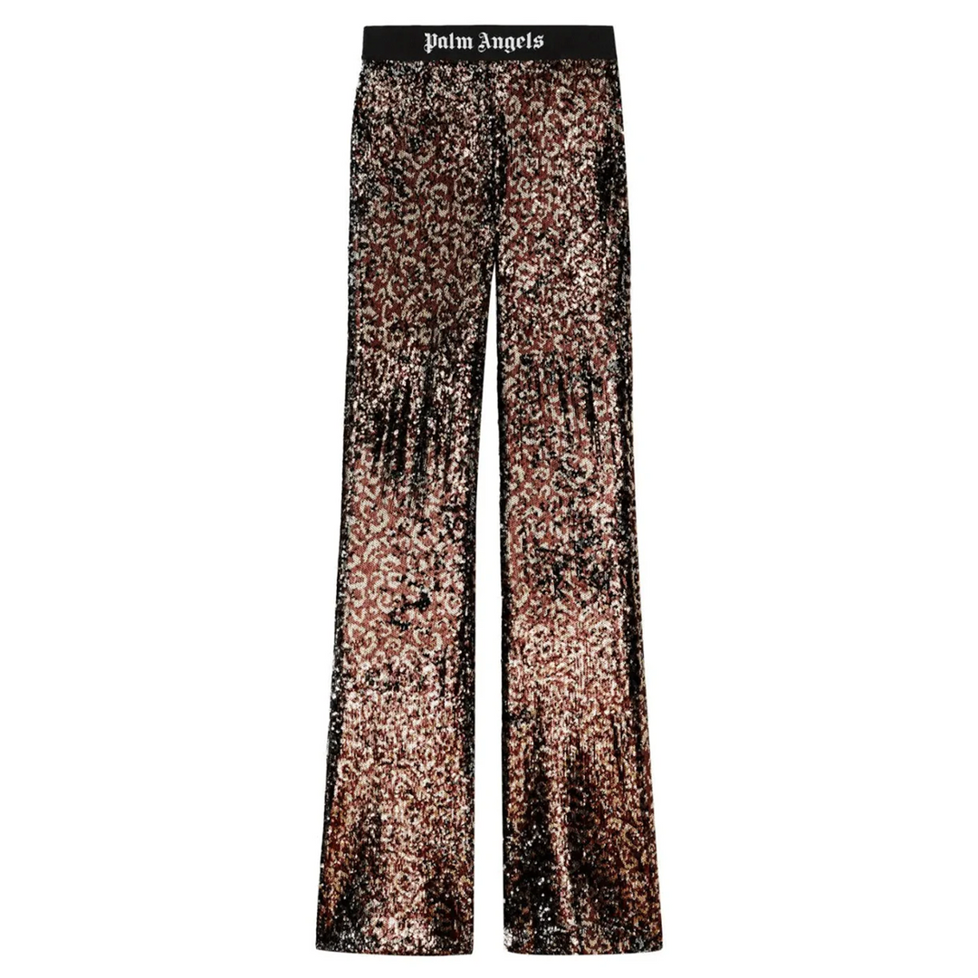 Logo Tape Sequins Flare Pants