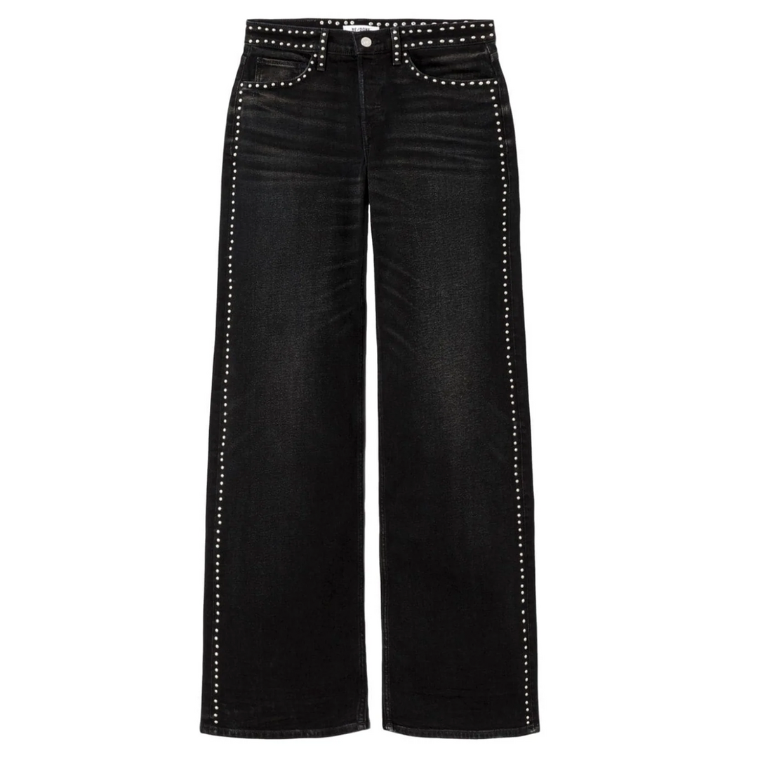 Studded Mid Rise Wide Leg Jeans